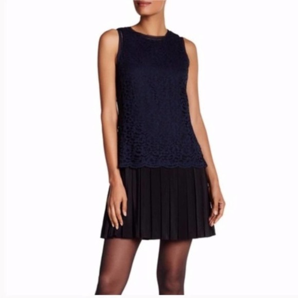 Rebecca Taylor Tank Lace Mix Pleat Dress Size 12 - Picture 12 of 12